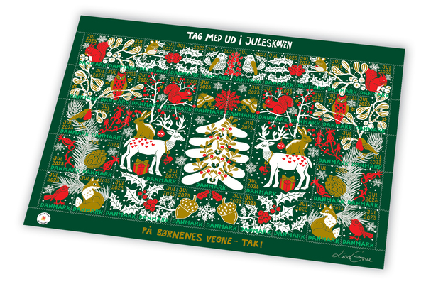 Julemærket 2023, perforeret helark, signeret af årets Julemærkekunstner