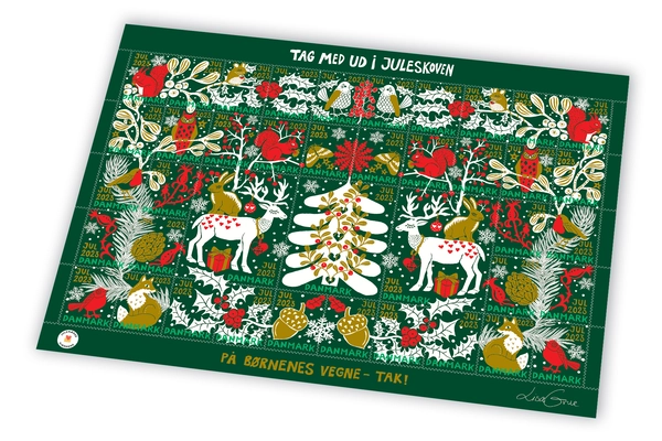 Julemærket 2023 - 'Tag med ud i juleskoven', tegnet af Lisa Grue