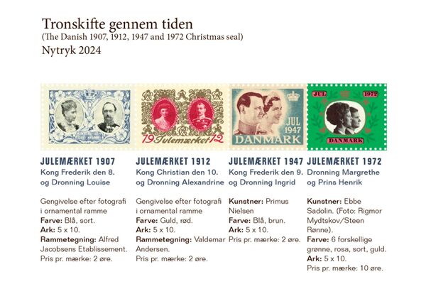Reproduktion af Dronning Margrethes julemærker